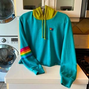 Aviator Nation Cropped Rainbow Stripe Hoodie size L